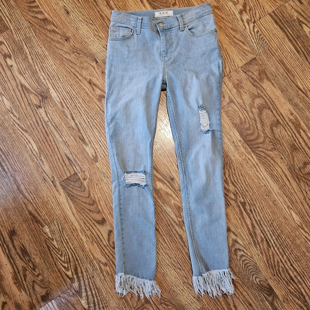 Free People We The Free‎ Skinny Jeans Sz 26 Frayed Hem Light Wash Distressed